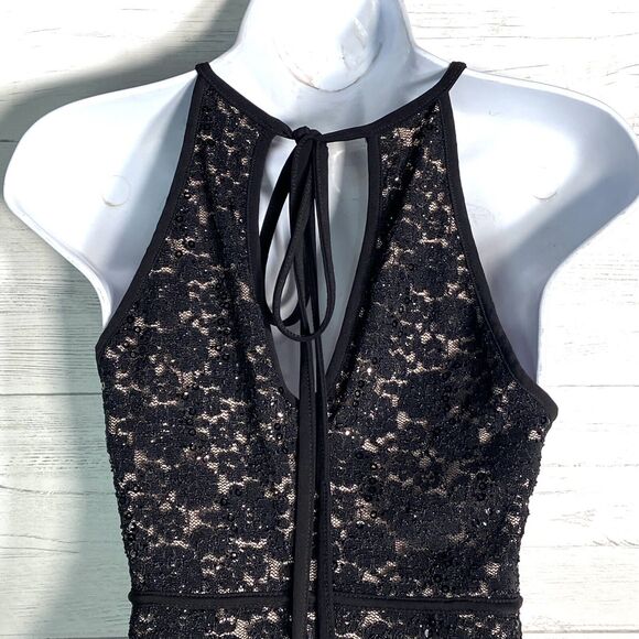 Night Way Black Strech Lace Halter Cocktail Dress Sz 4 - Picture 5 of 8